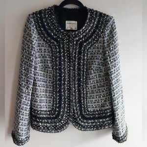 Maison Common Munich Black & White Silk Blend Woven Textured Blazer Jacket